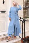 Açık Mavi Çıtçıt Detaylı Kot İkili Tesettür Takım
