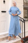 Açık Mavi Çıtçıt Detaylı Kot İkili Tesettür Tak ım