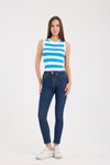 Açık Mavi Çizgili Crop Triko