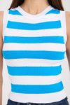 Açık Mavi Çizgili Crop Triko