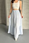 Açık Mavi Uzun Büzgülü Katlı Müslin Kumaş Etek