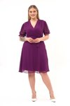 Light Purple Midi Plus Size Chiffon Dress with Wrap Neck and Belt