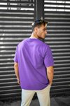 Açık Mor Pamuklu Unisex Oversize Basic T-shirt