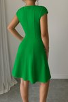 Açık Yeşil Midi Kare Yaka Kısa Kollu Scuba Krep Kumaş Elbise