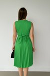 Açık Yeşil Midi Pliseli Ve Kuşaklı Sıfır Kol Yakalı Elbise