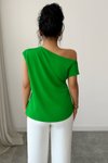 Açık Yeşil Tek Omuz Detay Scuba Krep Kumaş Bluz