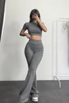 Antrasit Basic Crop Tayt İkili Takım