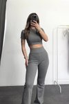 Antrasit Basic Crop Tayt İkili Takım