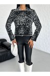 Antrasit Leopar Desenli Triko Ceket