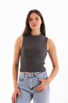 Anthracite Stretch Crop Blouse