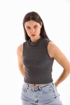 Antrasit Likralı Crop Bluz