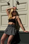 Anthracite Mini Double-Belted Skirt Design with Shorts
