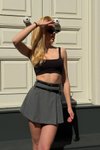 Antrasit Mini Çift Kemerli Şortlu Tasarım Etek