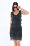 Antrasit Mini Kat Taşlanmış İpek Elbise