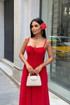 Ateş Kırmızı Uzun Gwen Askılı Elbise