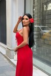 Ateş Kırmızı Uzun Gwen Askılı Elbise