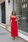 Ateş Kırmızı Uzun Gwen Askılı Elbise