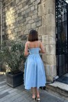 Bebe Mavi Midi Askılı Linor Gipe Detay Elbise