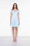 Bebe Mavi Mini Ayarlanabilir Askılı Yaka Fırfır Detay Dokuma Kumaş Pileli Kloş Abiye Elbise
