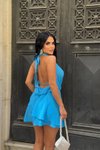 Bebe Mavi Mini Sırt Dekolteli Dopa Detay Degaje Yaka Elbise