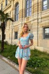 Bebe Mavi Mini Şortlu Çiçek Desen Elbise