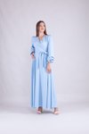 Bebe Mavi Uzun Kruvaze Yaka Kol Tesettür Abiye Elbise