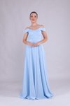 Bebe Mavi Uzun Omuz Detay Askılı Abiye Elbise