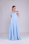 Bebe Mavi Uzun Omuz Detay Askılı Abiye Elbise