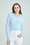 Baby Blue V-Neck Stretch Crop Soft Sweater