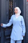 Bebe Mavisi Bağlama Detaylı Kimono İkili Tesettür Takım