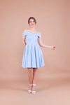 Bebe Mavisi Midi Askılı Düşük Omuz Detay Pileli Abiye Elbise