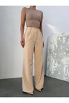 Bej Arkası Lastikli Dabıl Kumaş Palazzo Pantolon