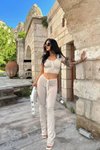 Bej Dalgıç Kumaş Biyeli Bağlama Detay İkili Takım