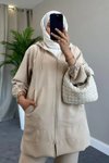 Bej Fermuarlı Spor İkili Tesettür Takım Pantolon Boy:97cm Tunik Boy: 80cm