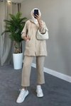 Bej Fermuarlı Spor İkili Tesettür Takım Pantolon Boy:97cm Tunik Boy: 80cm