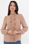 Bej Hakim Yaka Fırfır Detay Uzun Kol Gömlek