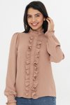 Bej Hakim Yaka Fırfır Detay Uzun Kol Gömlek