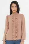 Bej Hakim Yaka Fırfır Detay Uzun Kol Gömlek