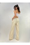 Bej İnce Kemer Keten Palazzo Pantolon