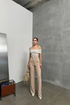 Beige Jacquard Velcro Palazzo Pants