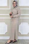 Bej Manşeti Bağ İpli İkili Tesettür Takım