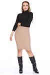 Beige Midi Velvet Pencil Skirt