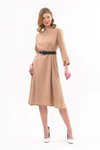 Bej Midi Kemerli Bisiklet Yaka Elbise
