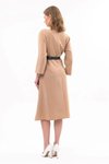 Bej Midi Kemerli Bisiklet Yaka Elbise