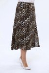 Bej Midi Leopar Desenli Yırtmaç Detaylı Yazlık Büyük Beden Etek
