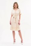 Beige Midi Front Button Detail Summer Dress