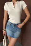 Bej Pat Detaylı Fit Tshirt