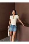 Bej Pat Detaylı Fit Tshirt