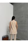 Bej Premium Yaka Detaylı Astarlı Uzun Yelek
