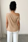 Bej Tek Omuz Detay Scuba Krep Kumaş Bluz